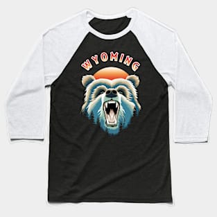 Gizzly Bear Face - Wyoming Baseball T-Shirt